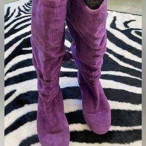 Victor Purple Suede Tassel Slouch Boot